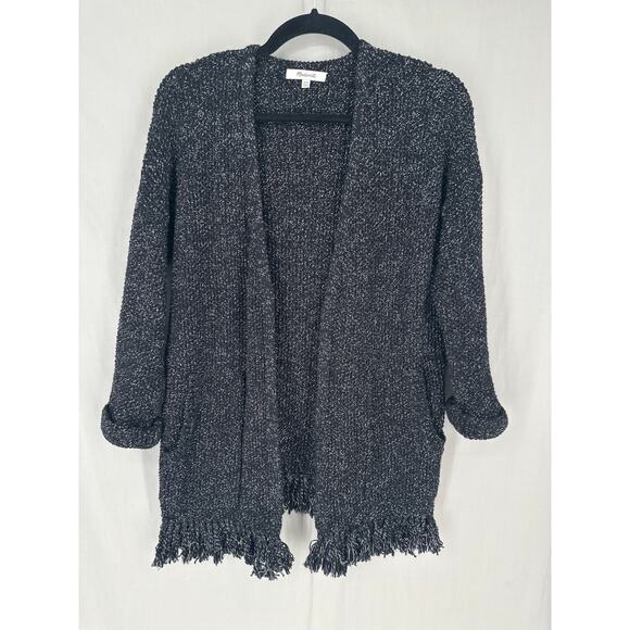 Madewell Sweaters - Madewell Cardigan Sweater Womens XXS Black Fringe Pockets Cotton Open Front
